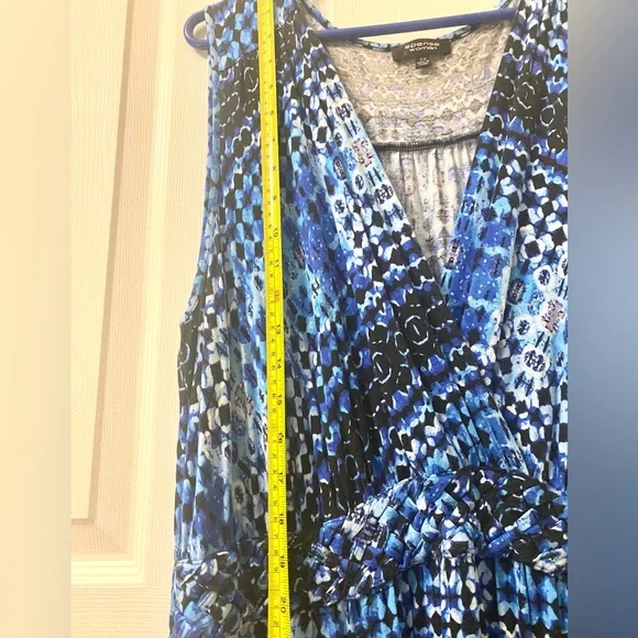 Spense Plus Size Blue Sleeveless V Neck Dress - Picture 6 of 8